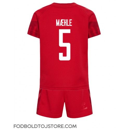 Danmark Joakim Maehle #5 Hjemmebanesæt Børn VM 2022 Kortærmet (+ Korte bukser)